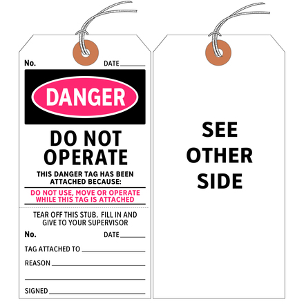 5 <span class='fraction'>3/4</span>" x 2 <span class='fraction'>7/8</span>" Lock-Out Tag-Out Safety Tags - "Do Not Operate" - Pre-Strung